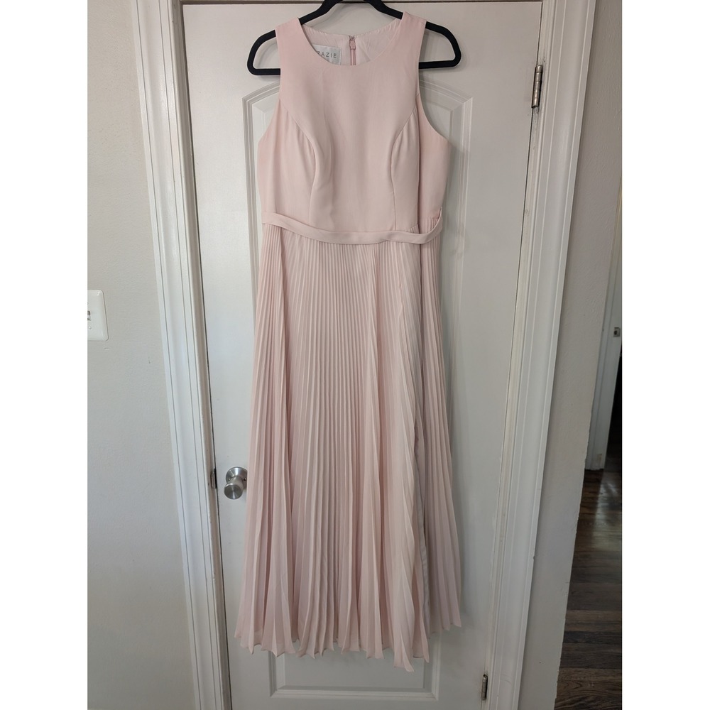 Azazie Womens Blush Pink Pleated Sleeveless Maxi Dress Wedding Guest Size A16